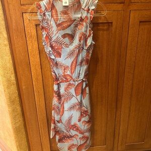 CAbi sleeveless Dress Blue and Orange Leaf Print